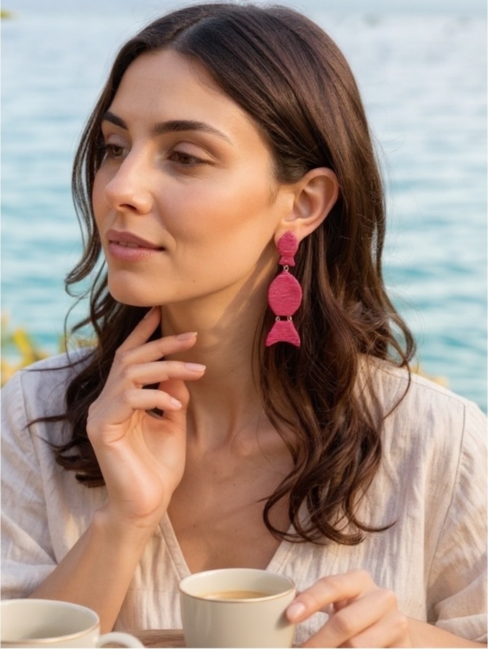 NWT Tuckernuck Pink Raffia Gilly Earrings